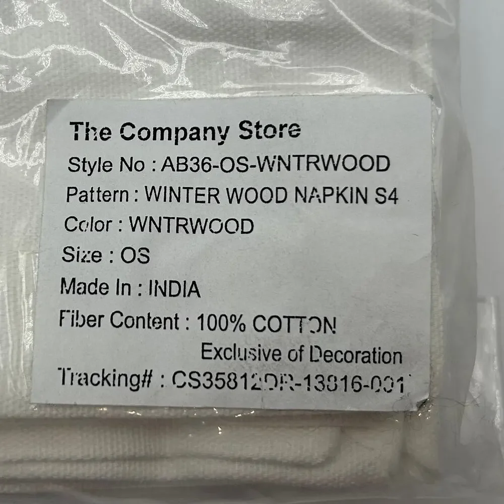 NEW 8 The Company Store Winter Wood Cloth Dinner Napkins 9"x9" 100% Cotton - Picture 4 of 5